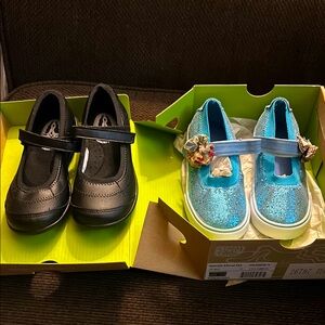 Girls Sparkle Blue Mary Jane Shoes with Flower Accent